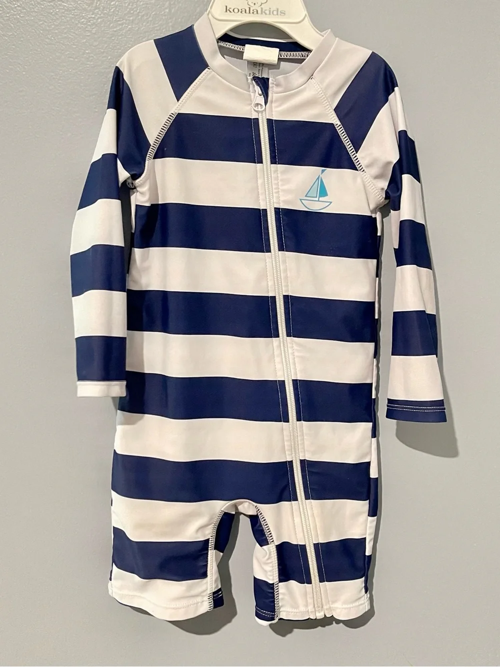 Shein | Toddler Boy | Size 2-3T | Navy + White Striped Baby Rash Guard One-Piece